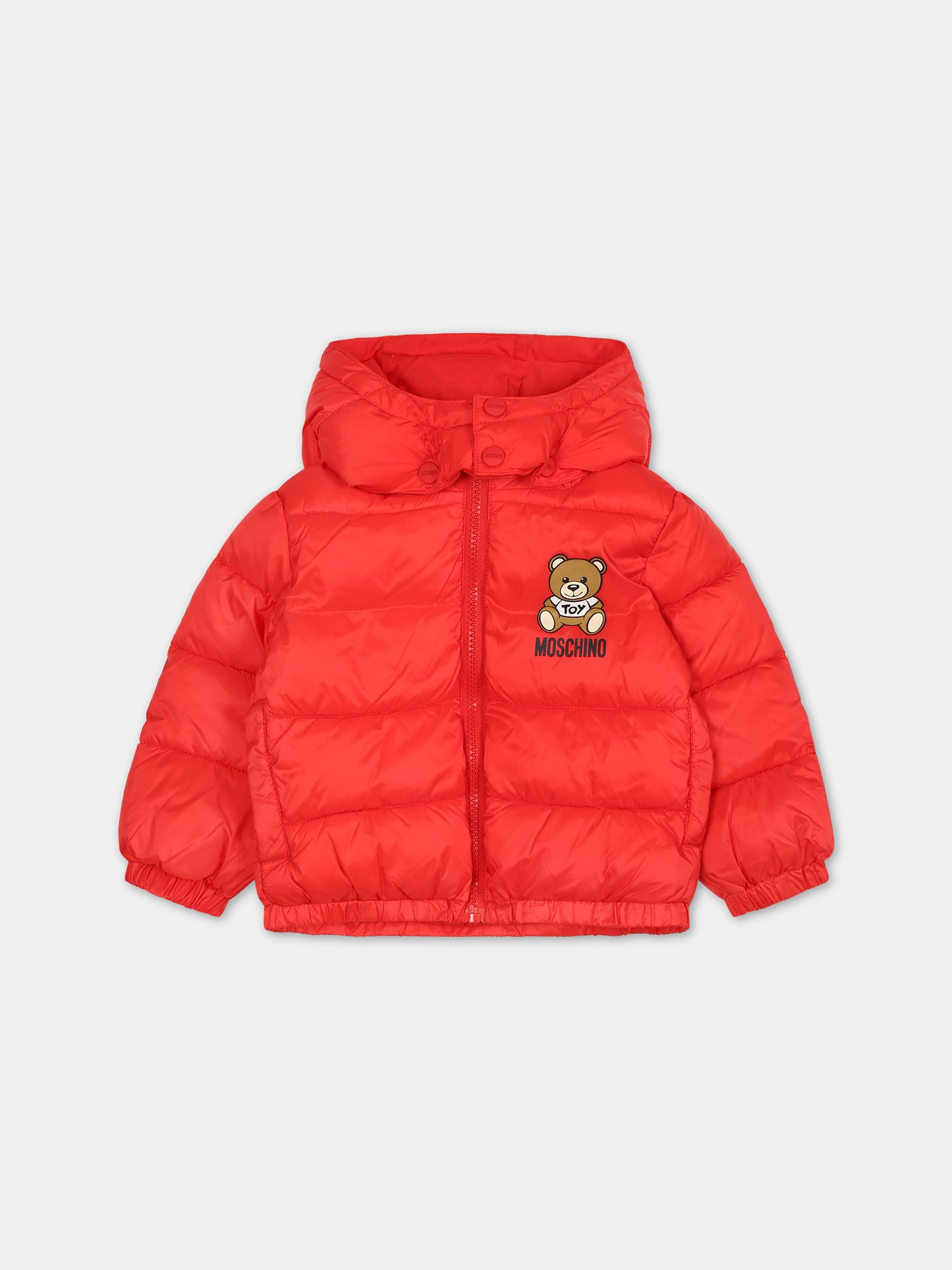 Piumino rosso per neonati con Teddy Bear e logo,Moschino Kids,MUS02F L3A22 50109