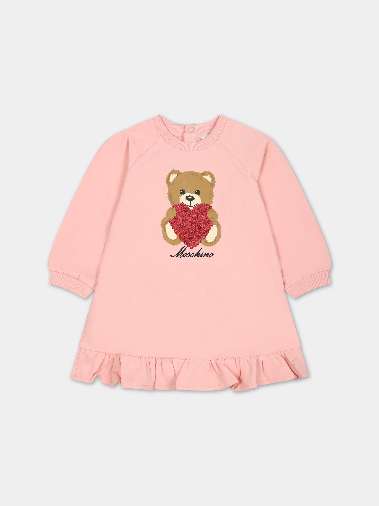 Vestito rosa per neonata con Teddy Bear e logo,Moschino Kids,MDV0AP LDA14 50209