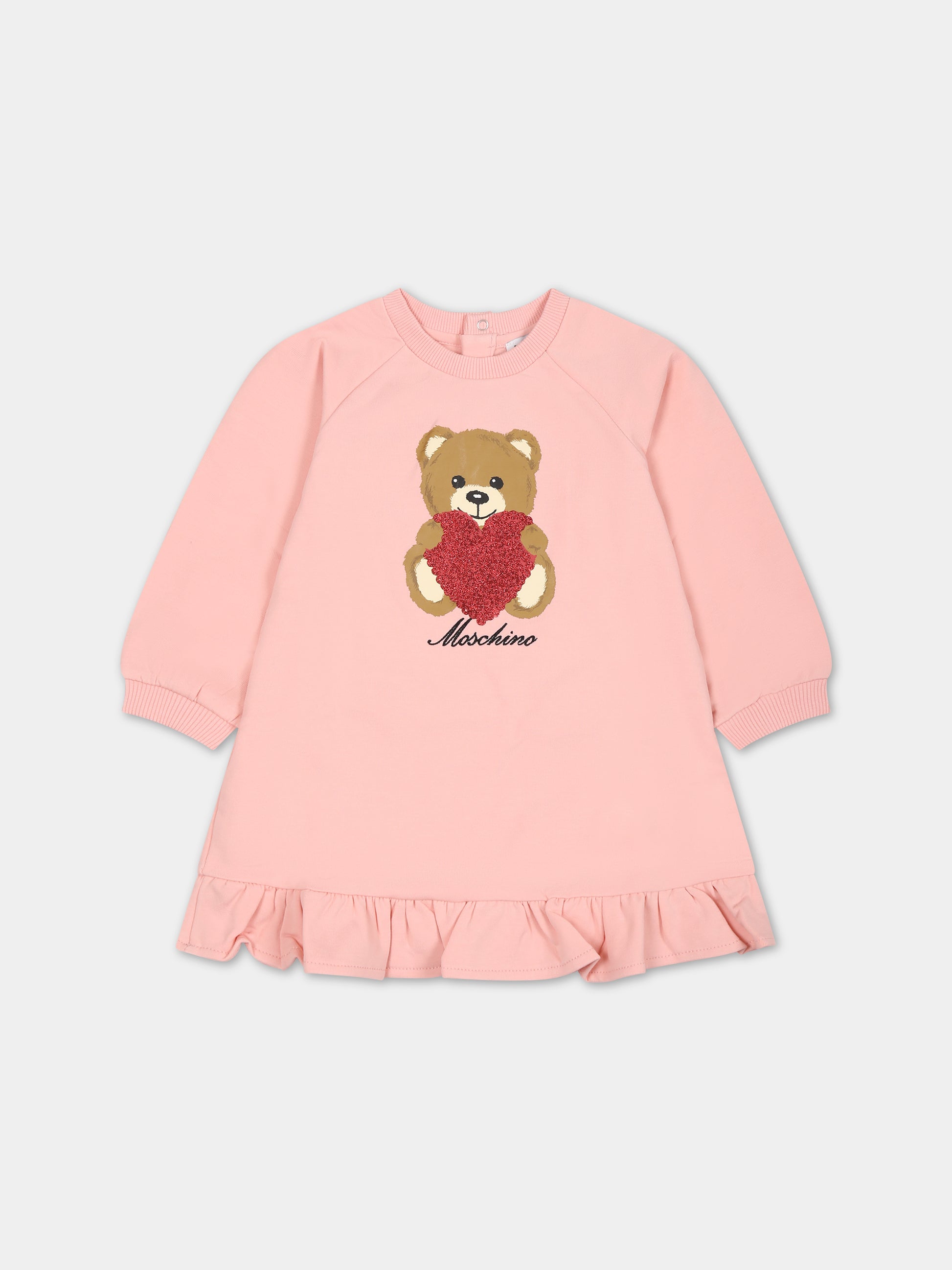 Vestito rosa per neonata con Teddy Bear e logo,Moschino Kids,MDV0AP LDA14 50209