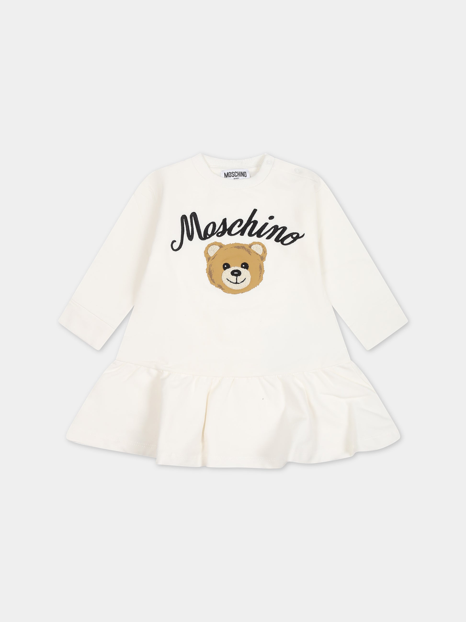 Vestito bianco per neonata con Teddy Bear  elogo,Moschino Kids,MAV099 LDA55 10063