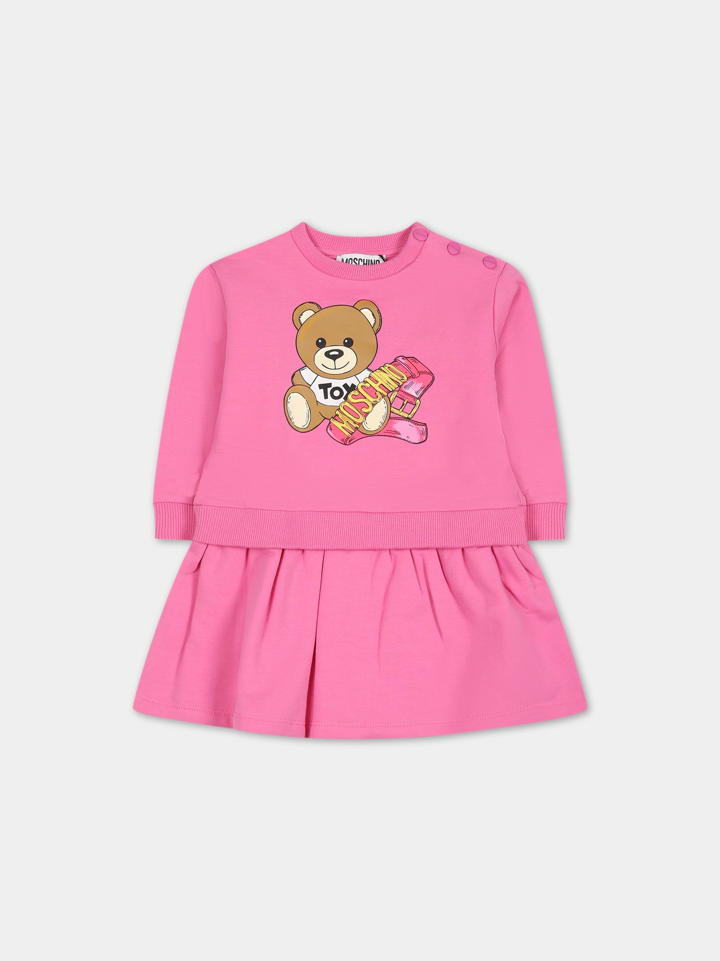 Vestito fucsia per neonata con Teddy Bear e logo,Moschino Kids,MBV08K LDA16 52458