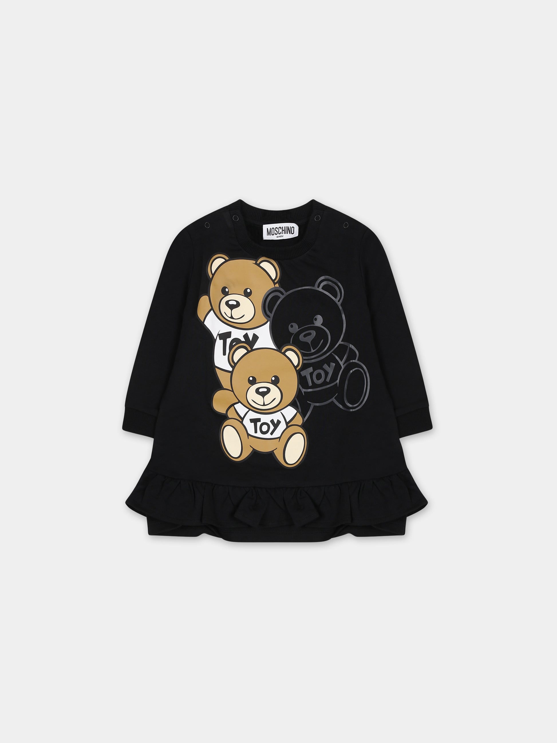 Vestito casual nero per neonata con Teddy Bear,Moschino Kids,MDV0AX LCA58 40016