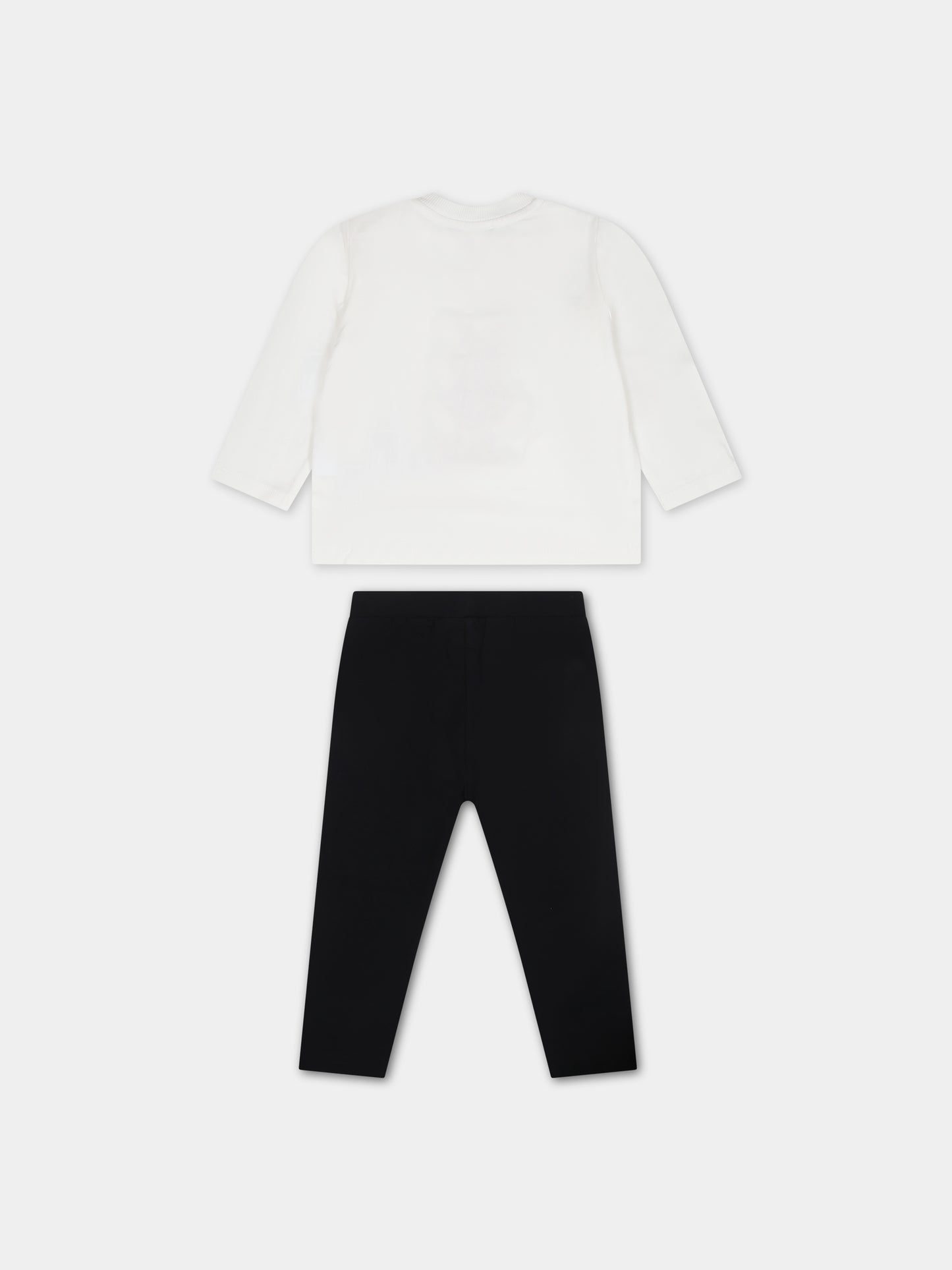 Completo bianco per neonata con Teddy Bear e cuore,Moschino Kids,MDK02M LBA11 83965