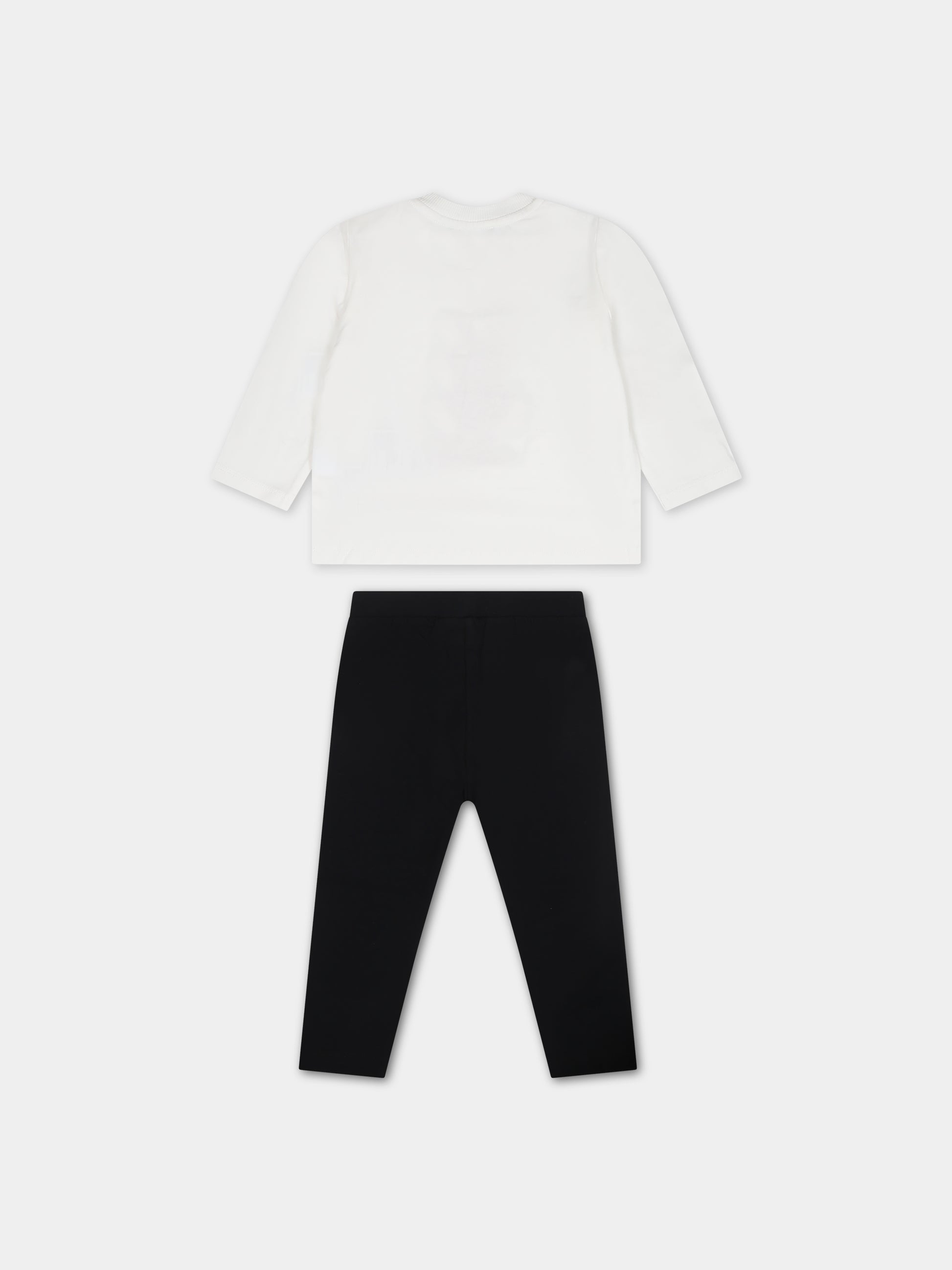 Completo bianco per neonata con Teddy Bear e cuore,Moschino Kids,MDK02M LBA11 83965