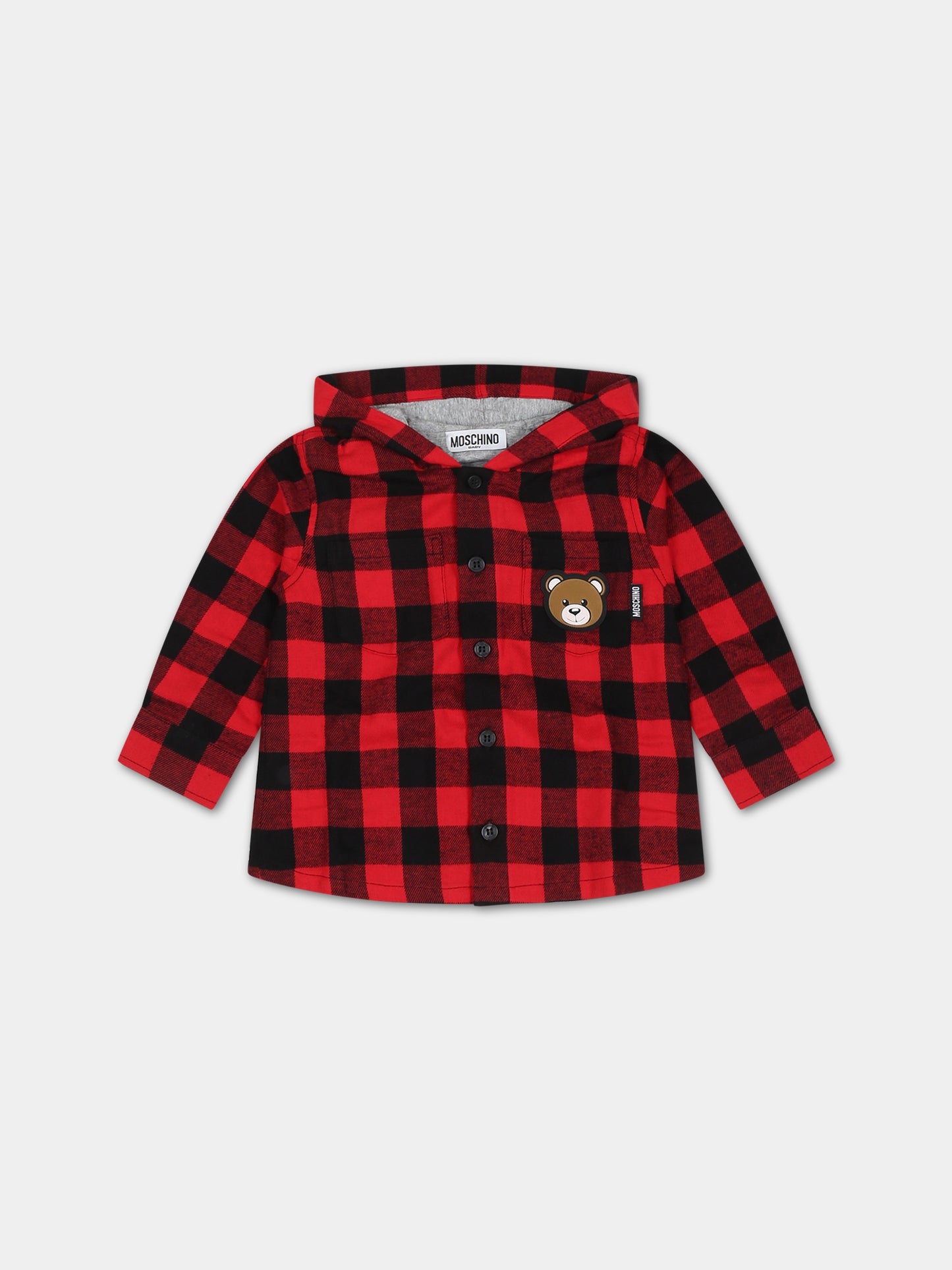 Camicia rossa per neonato con Teddy Bear e logo,Moschino Kids,MUC01B N0Z76 80462