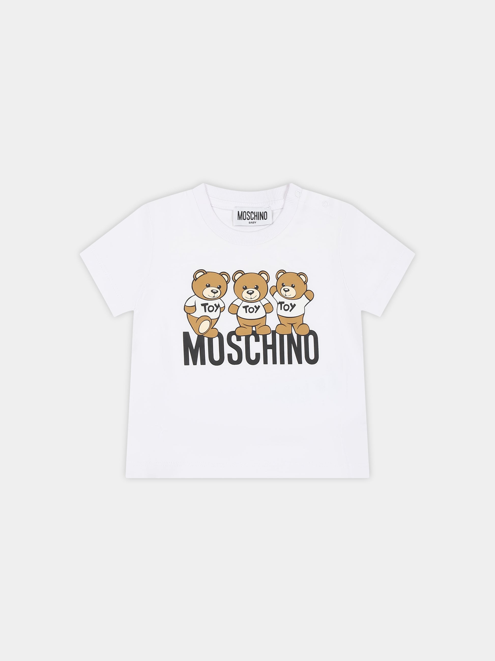 T-shirt bianca per neonati con Teddy Bears e logo,Moschino Kids,MUM03N LAA10 10101