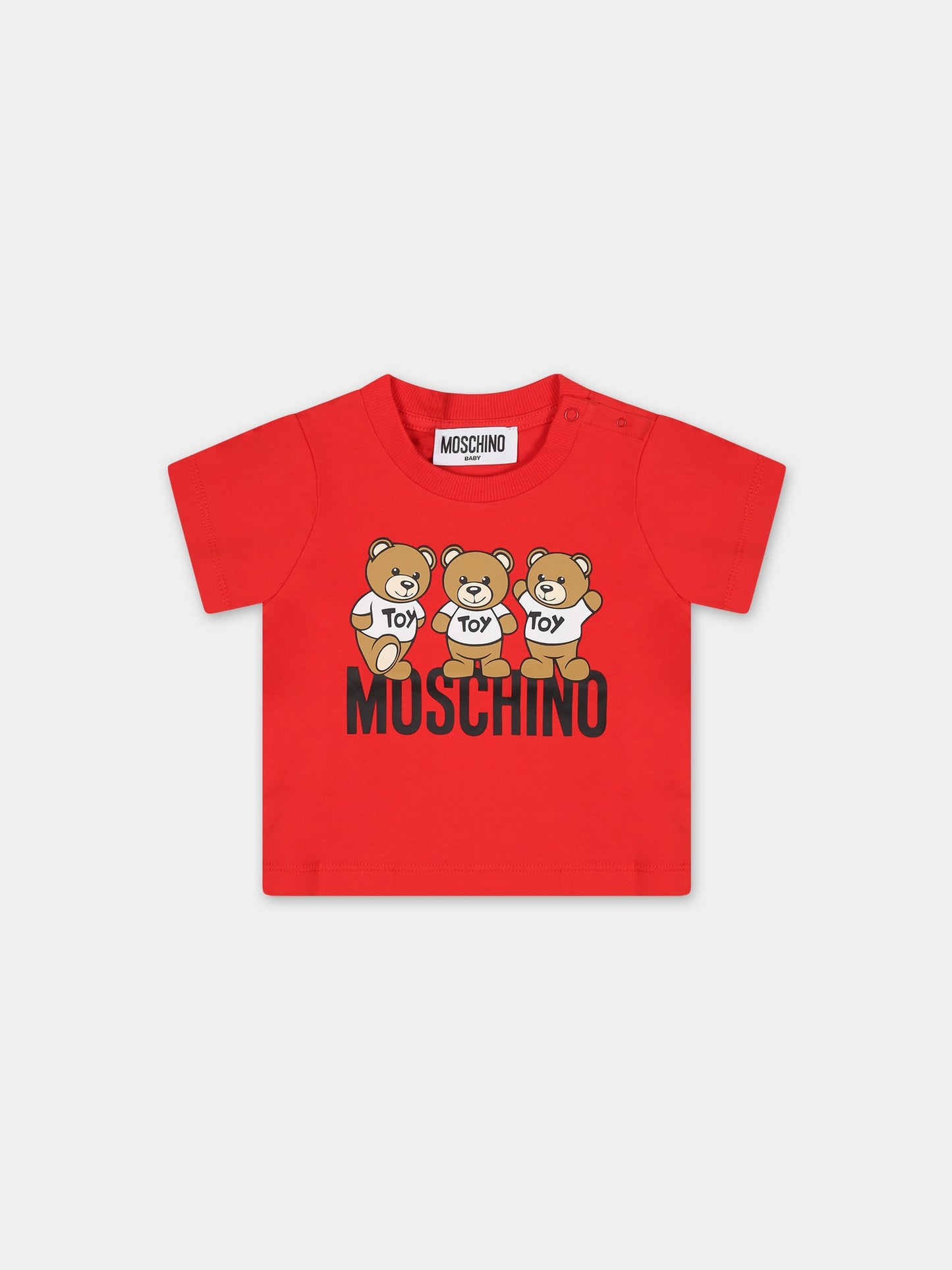 T-shirt rossa per neonati con Teddy Bears e logo,Moschino Kids,MUM03N LAA10 50109