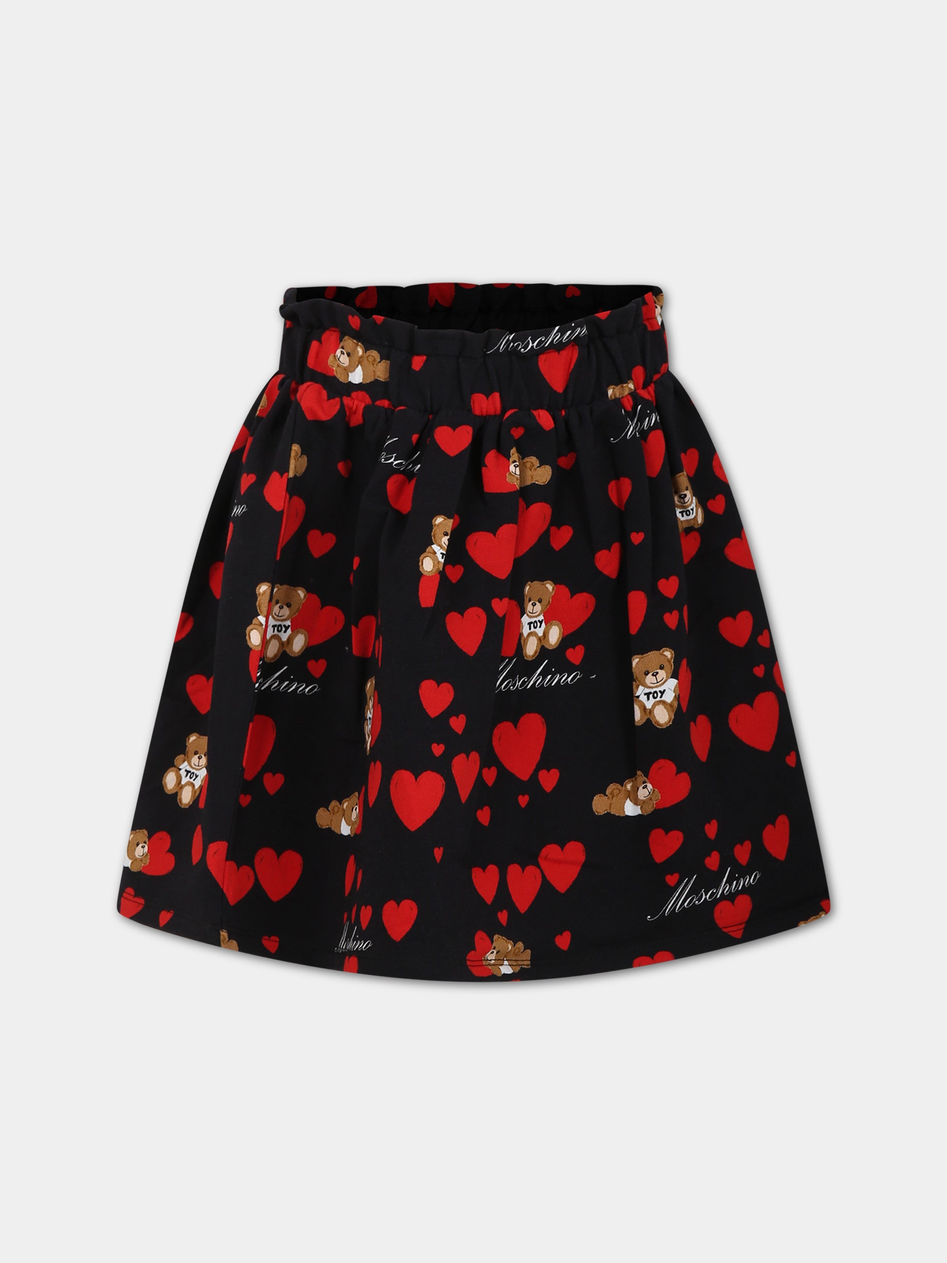 Gonna nera per bambina con Teddy Bear e cuori,Moschino Kids,HDJ02P LDBB0 82238