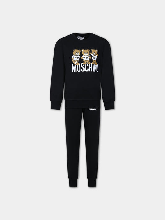 Completo nero per bambini con Tddy Bears e logo,Moschino Kids,HUK03G LCA40 60100