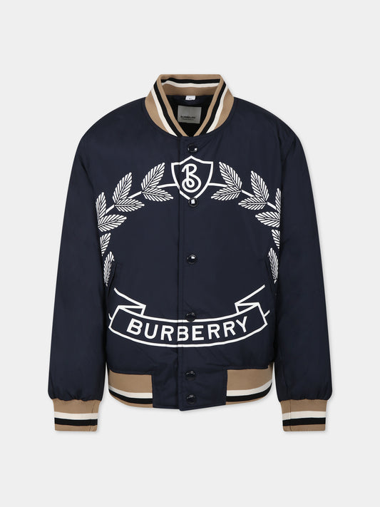 Bomber blu per bambino con logo,Burberry Kids,8069348
