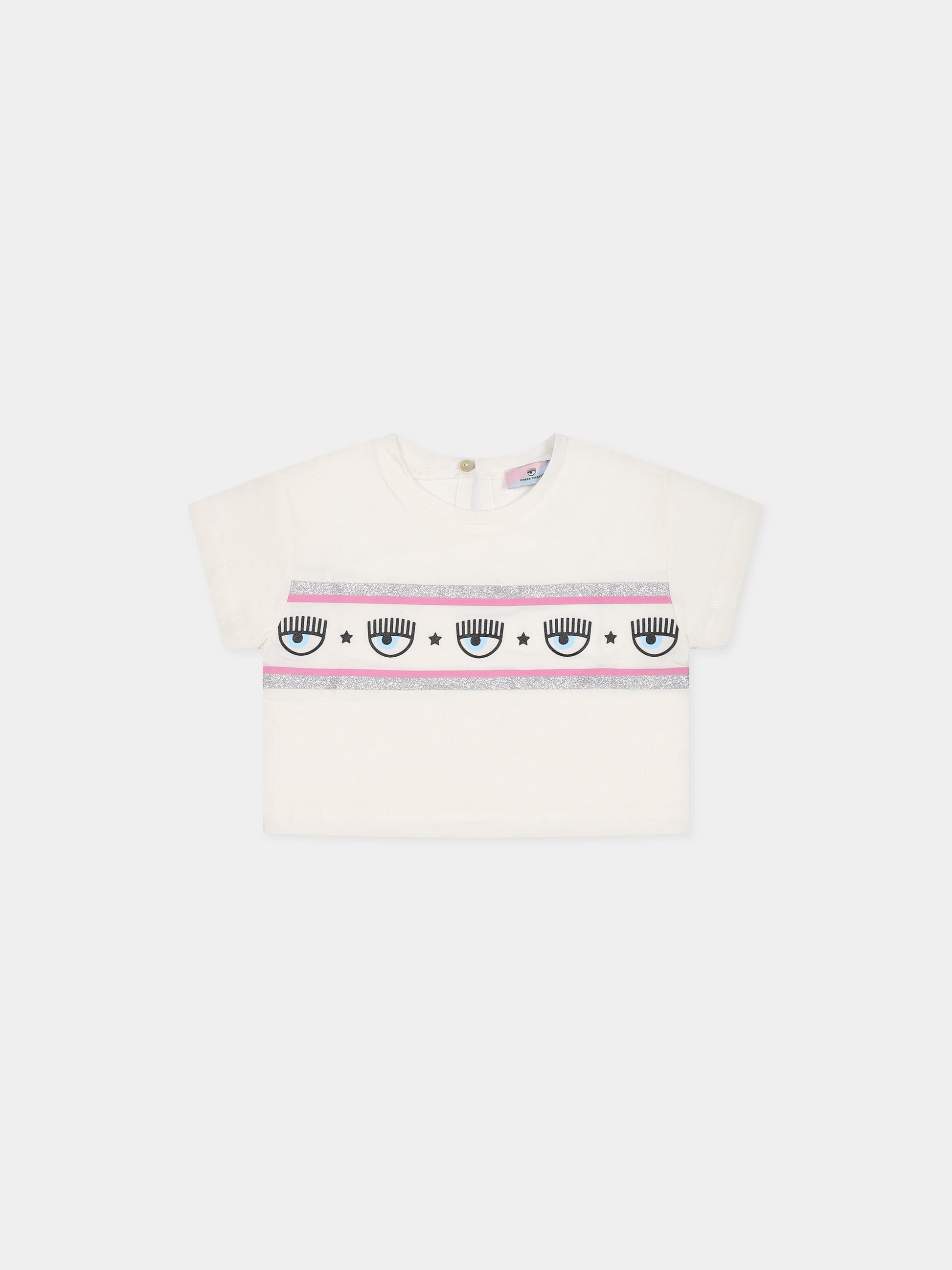 T-shirt bianca per neonata con eyestar,Chiara Ferragni Collection,53B600 2011 0001