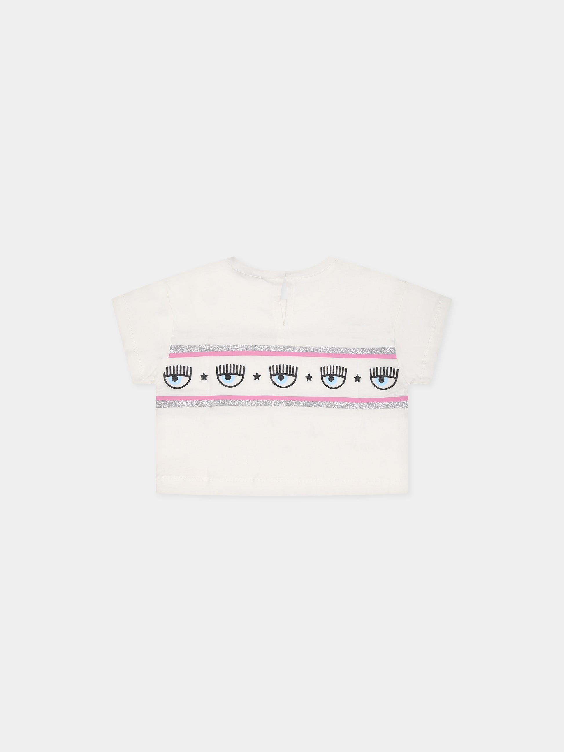 T-shirt bianca per neonata con eyestar,Chiara Ferragni Collection,53B600 2011 0001