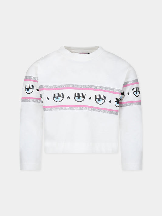 T-shirt bianca per bambina con eyes flirting,Chiara Ferragni Collection,59B601 2011 0001