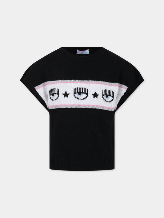 Gilet nero per bambina con eyestar,Chiara Ferragni Collection,59B300 2050 0050