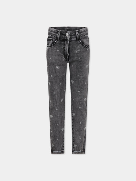 Jeans neri per bambina con eyestar,Chiara Ferragni Collection,59B404 2030 0050