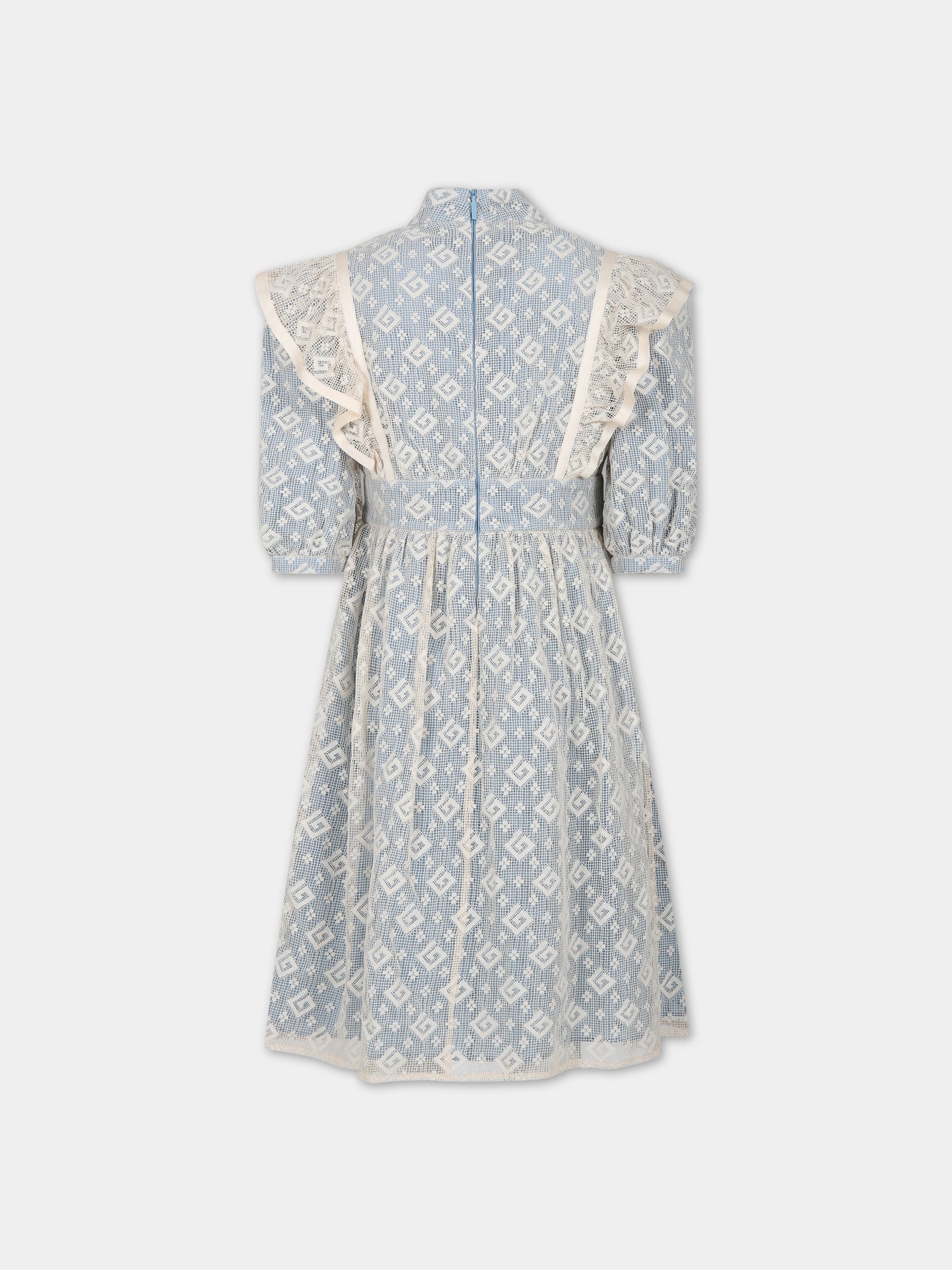 Vestito celeste per bambina con doppia G,Gucci Kids,741190 ZAN9U 9028