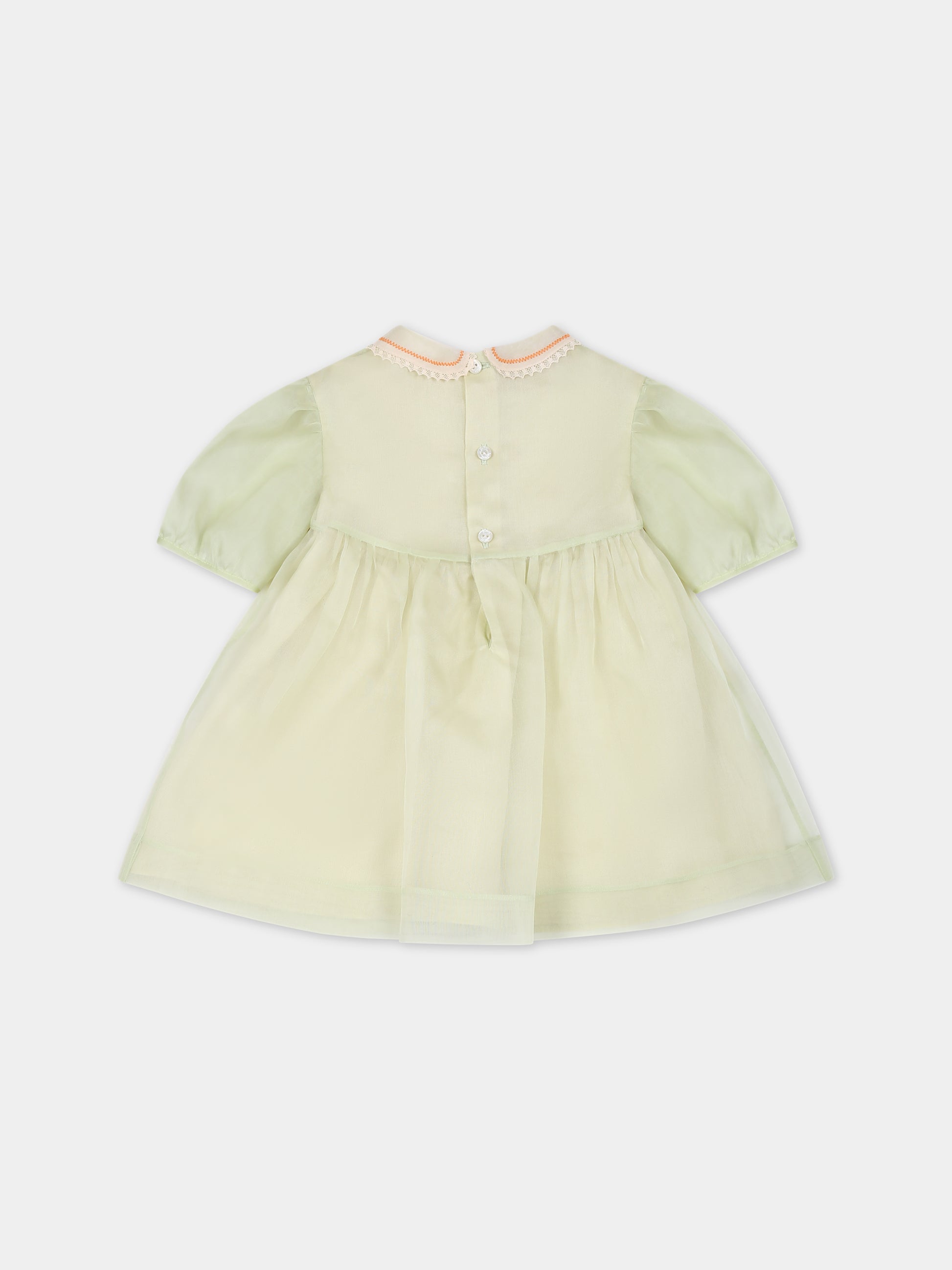 Vestito verde per neonata con fiori e incrocio GG,Gucci Kids,741201 ZANO4 3407