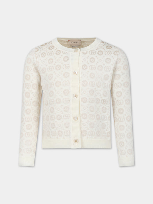Cardigan avorio per bambina con doppia G,Gucci Kids,749979 XKDEW 9575