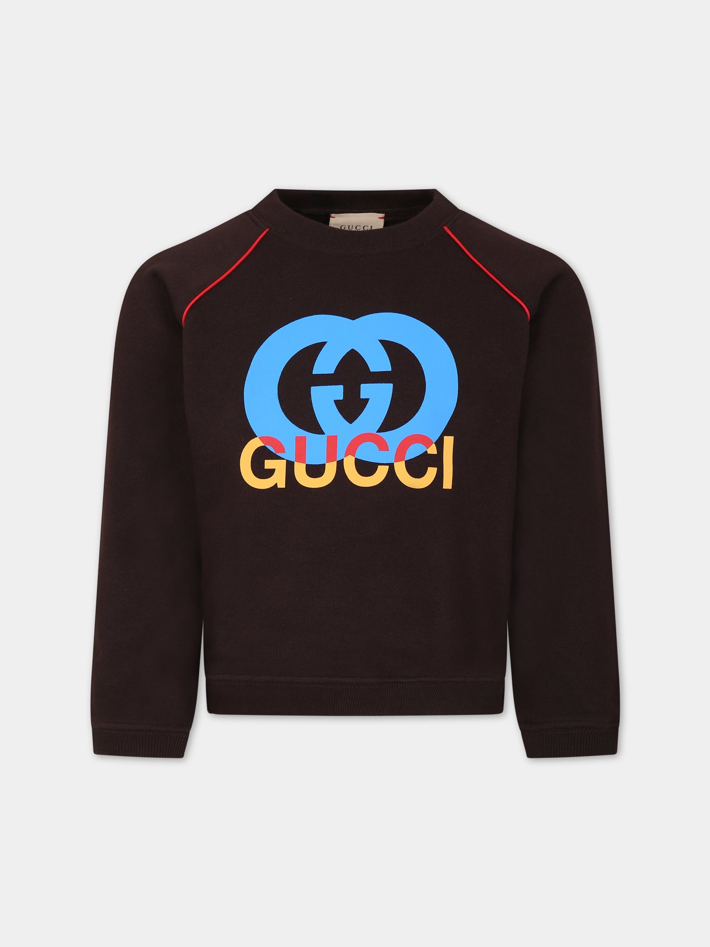 Felpa marrone per bambini con stampa logo,Gucci Kids,737610 XJFVS 2460