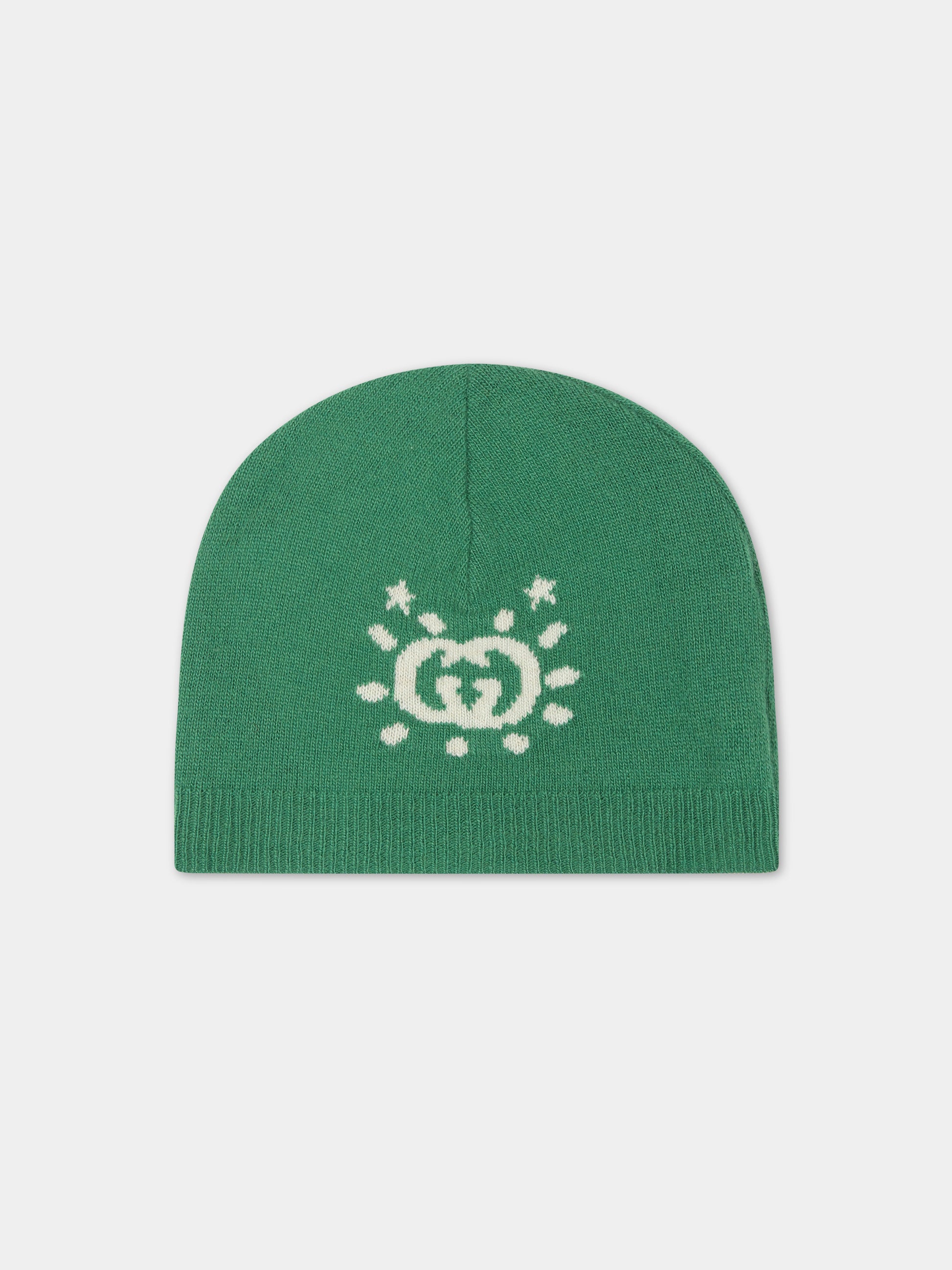 Berretto verde per bambino con doppia G,Gucci Kids,748423 4K206 3178