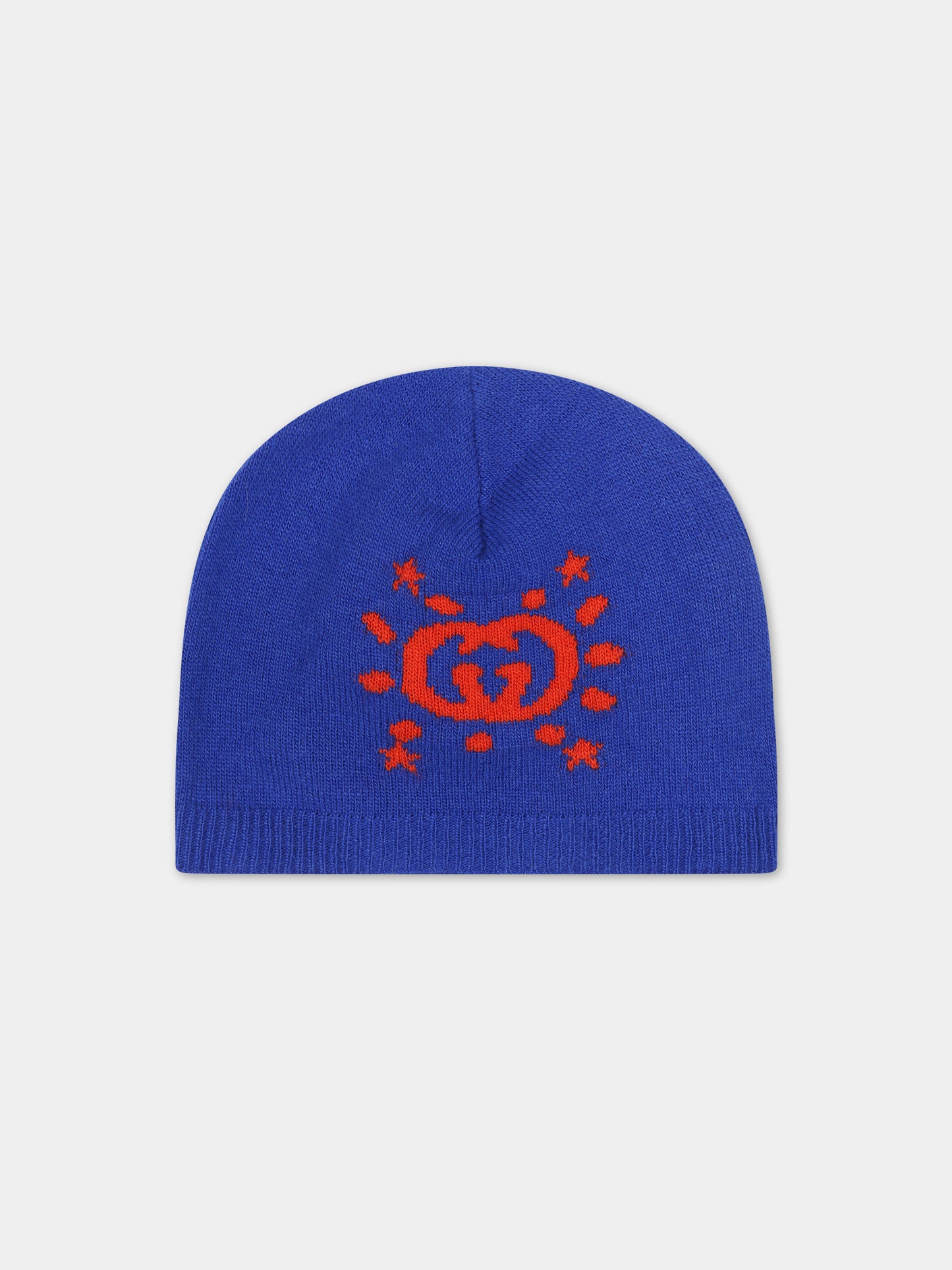 Berretto blu per bambino con incrocio GG,Gucci Kids,748423 4K206 4374