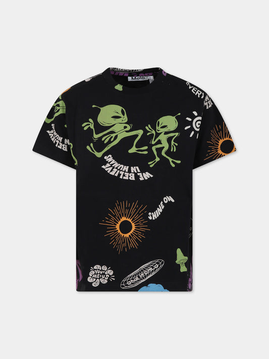 T-shirt nera per bambino con scritte e stampe,Molo,1W23A209 6967