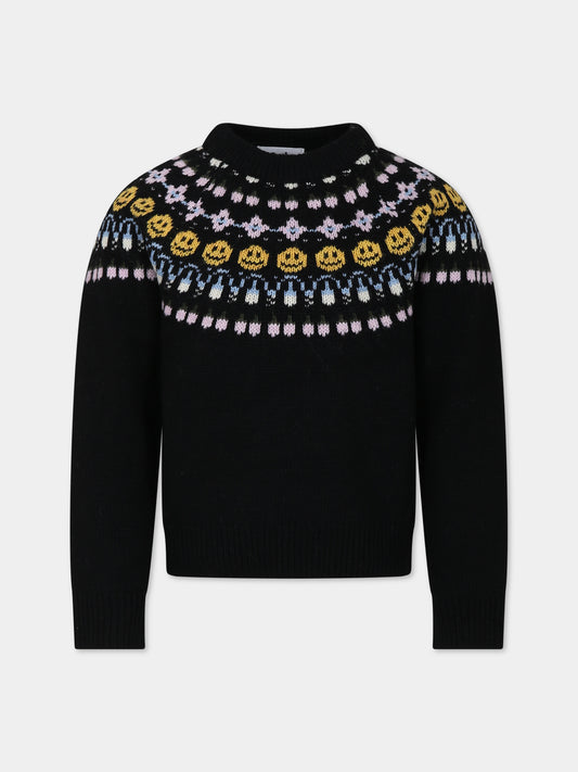 Maglione nero per bambina con smiley,Molo,2W23K213 7723