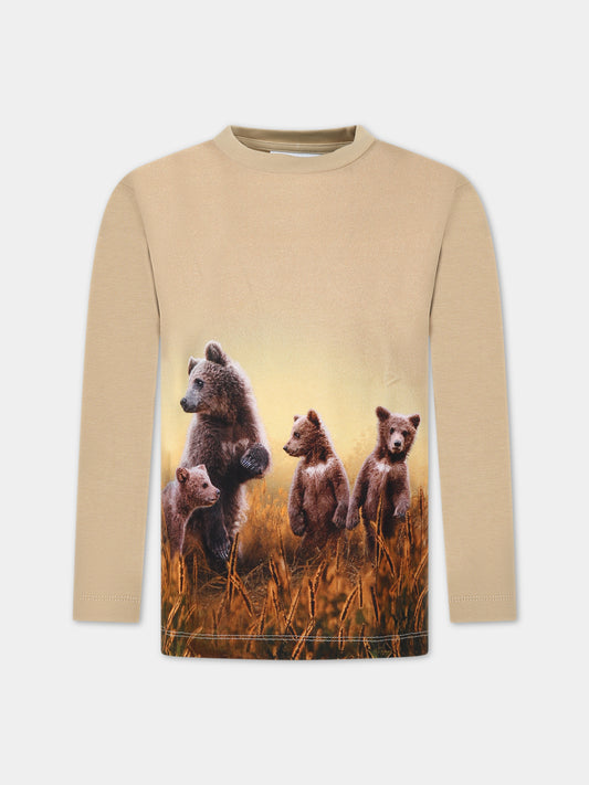 T-shirt beige per bambino con stampa orsi,Molo,1W23A407 3360