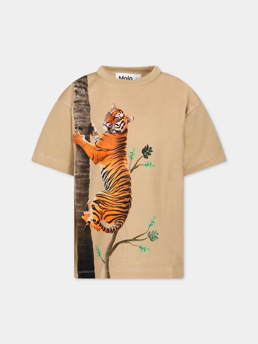 T-shirt beige per bambini con animali,Molo,1W23A208 3339