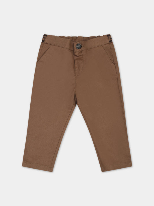 Pantaloni marroni per neonato con doppia FF,Fendi Kids,BUF089 AOBC F1KE2
