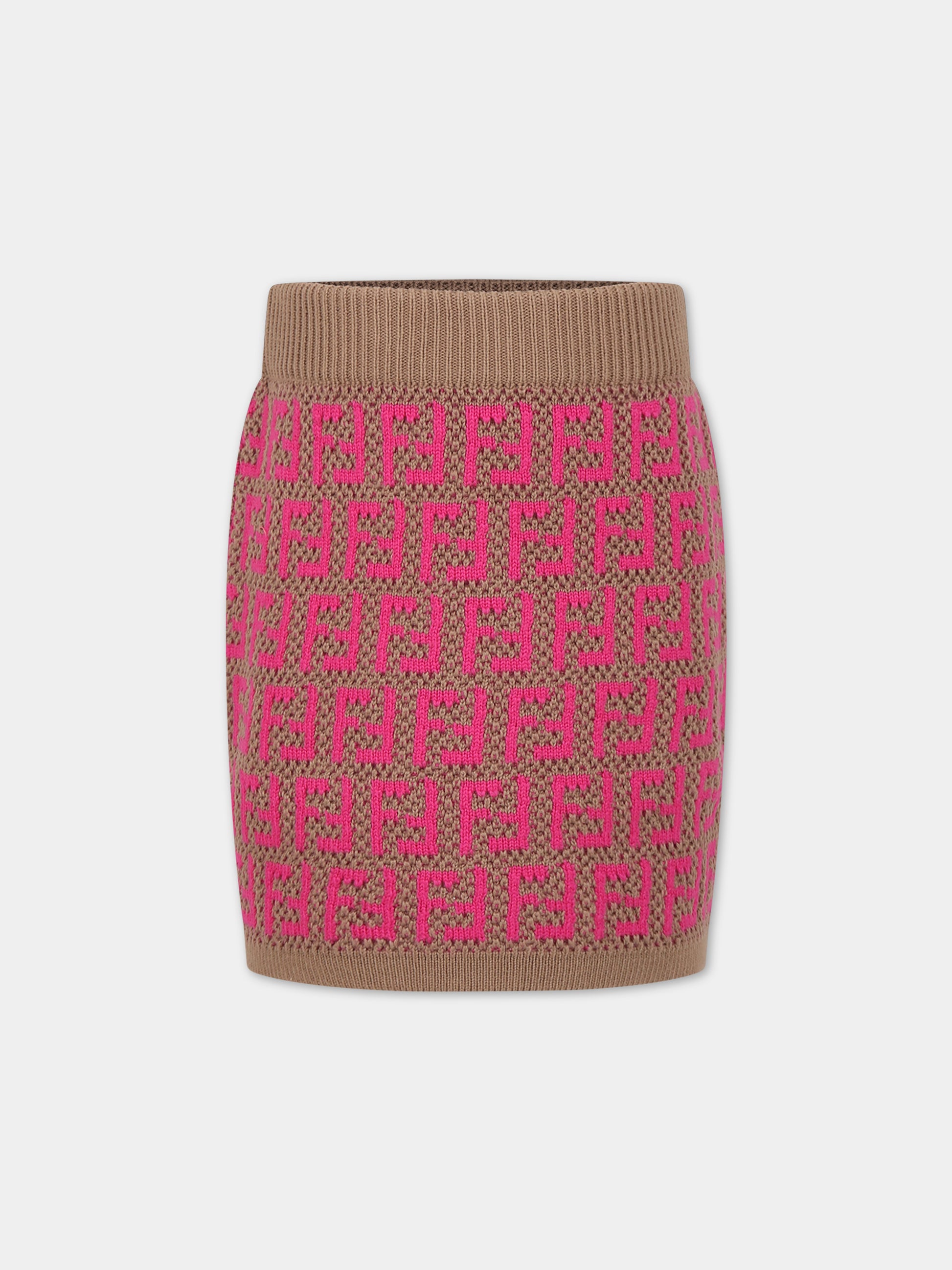 Gonna marrone per bambina con doppia FF,Fendi Kids,JFG135 AOBG F1M07