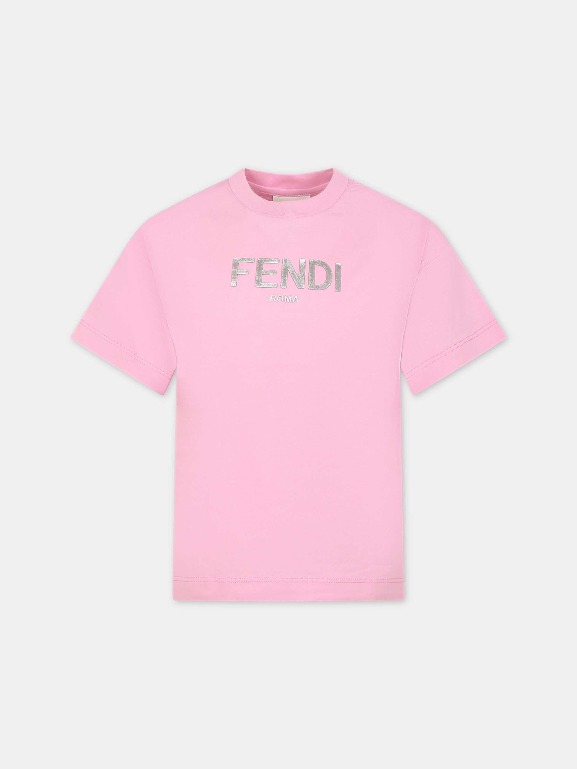 T-shirt rosa per bambina con logo,Fendi Kids,JUI137 7AJ F1LYB