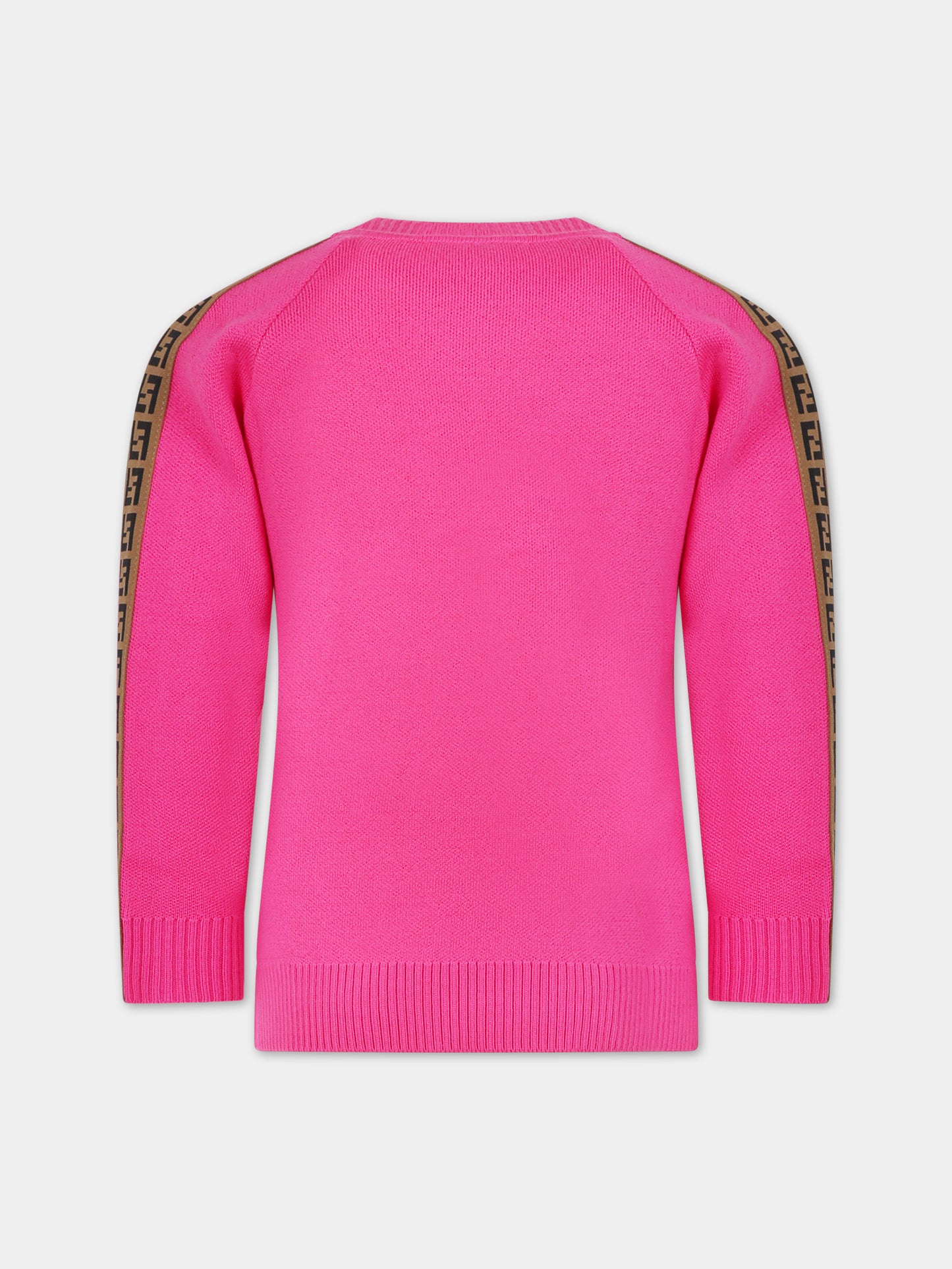 Maglione fucsia per bambina con doppia FF,Fendi Kids,JUG003 AMHJ F0UJ3