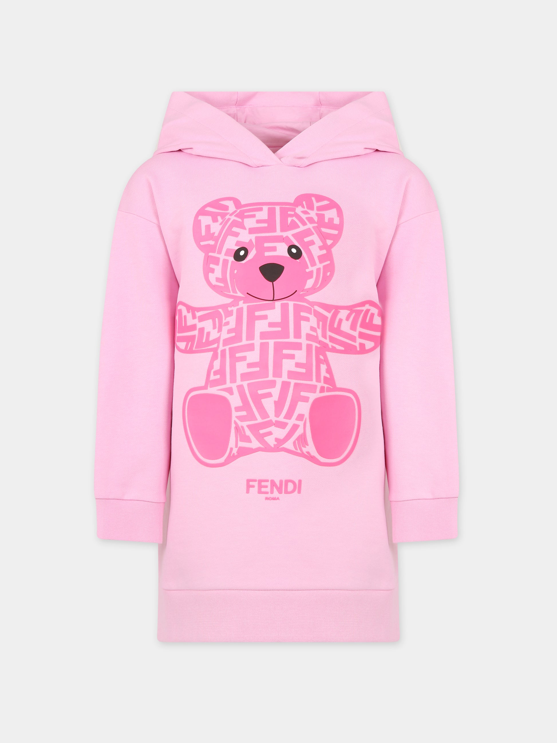 Felpa rosa con orso per bambina,Fendi Kids,JFB625 5V0 F0U0J