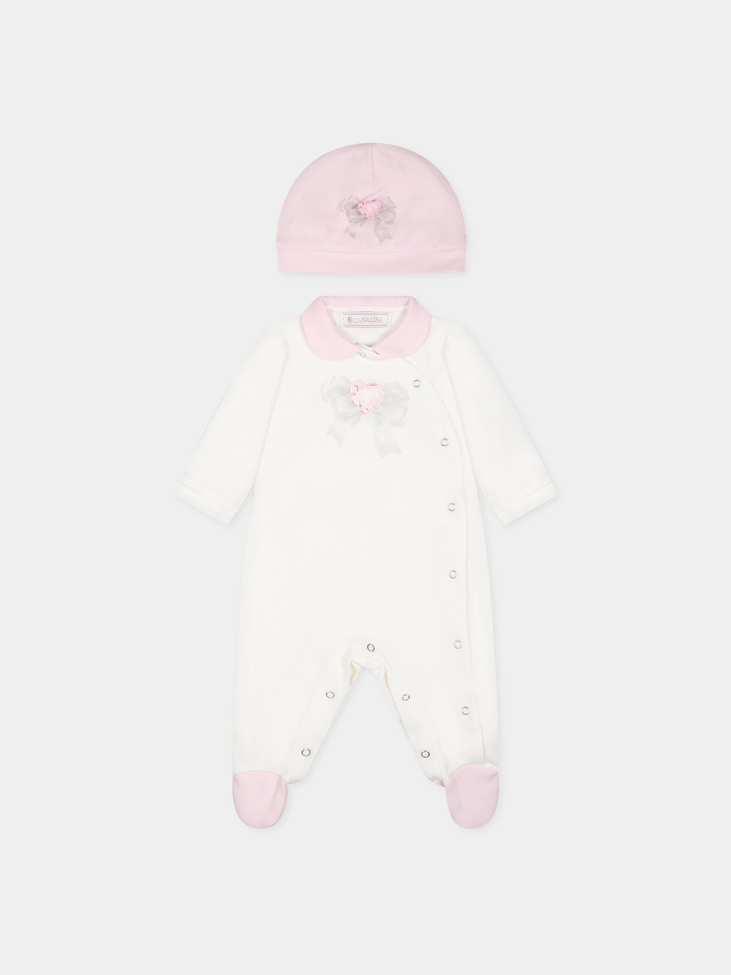 Set bianco per neonata con cuore e logo,Monnalisa,35B503 2004 0191