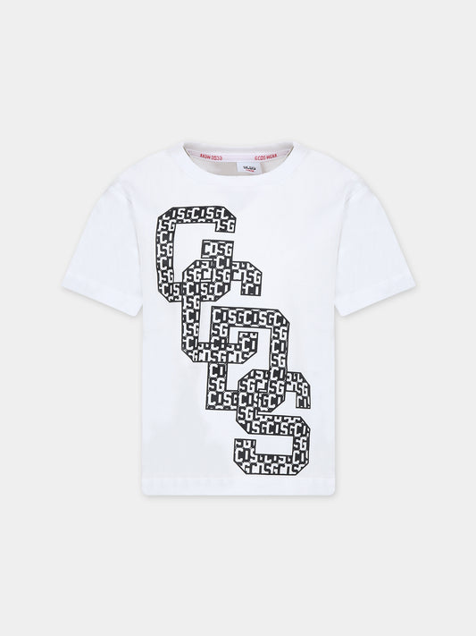 T-shirt bianca per bambino con logo,Gcds Kids,DMM00I LAA10 10101