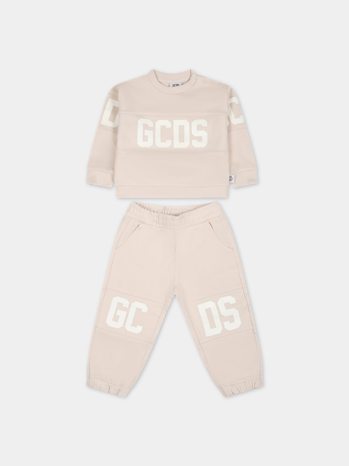 Completo beige per neonati con logo,Gcds Kids,GOK003 LCA44 20325