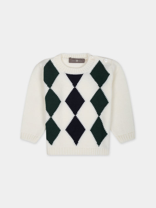 Maglione bianco per neonato con rombi,Little Bear,7154 LATTE