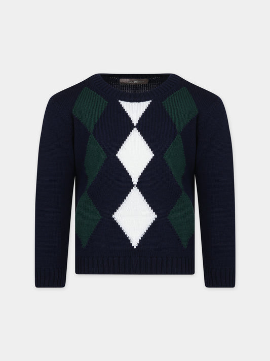 Maglione blu per bambino con rombi,Little Bear,7154 BLU