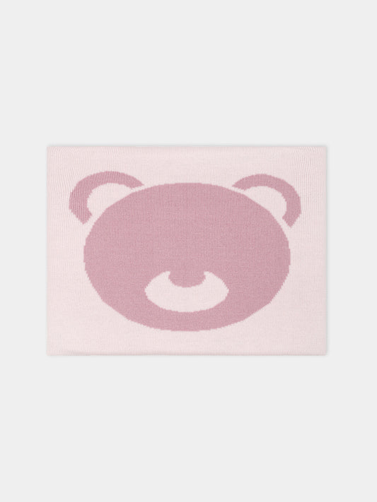 Coperta rosa per neonata con orso ricamato,Little Bear,7136 CIPRIA/PEONIA