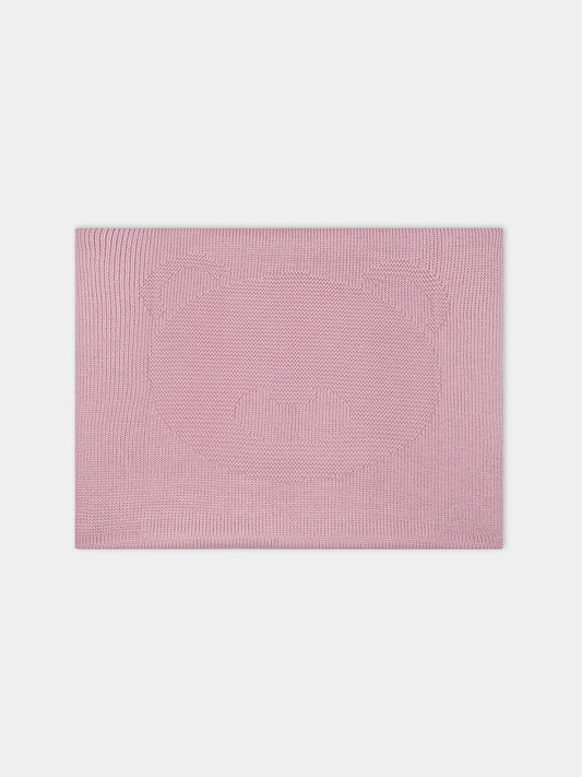 Coperta rosa per neonata con orso ricamato,Little Bear,7111 PEONIA