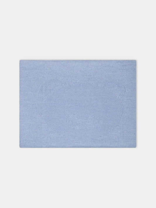 Coperta celeste per neonato con orso rosa ricamato,Little Bear,7111 AZZURRO