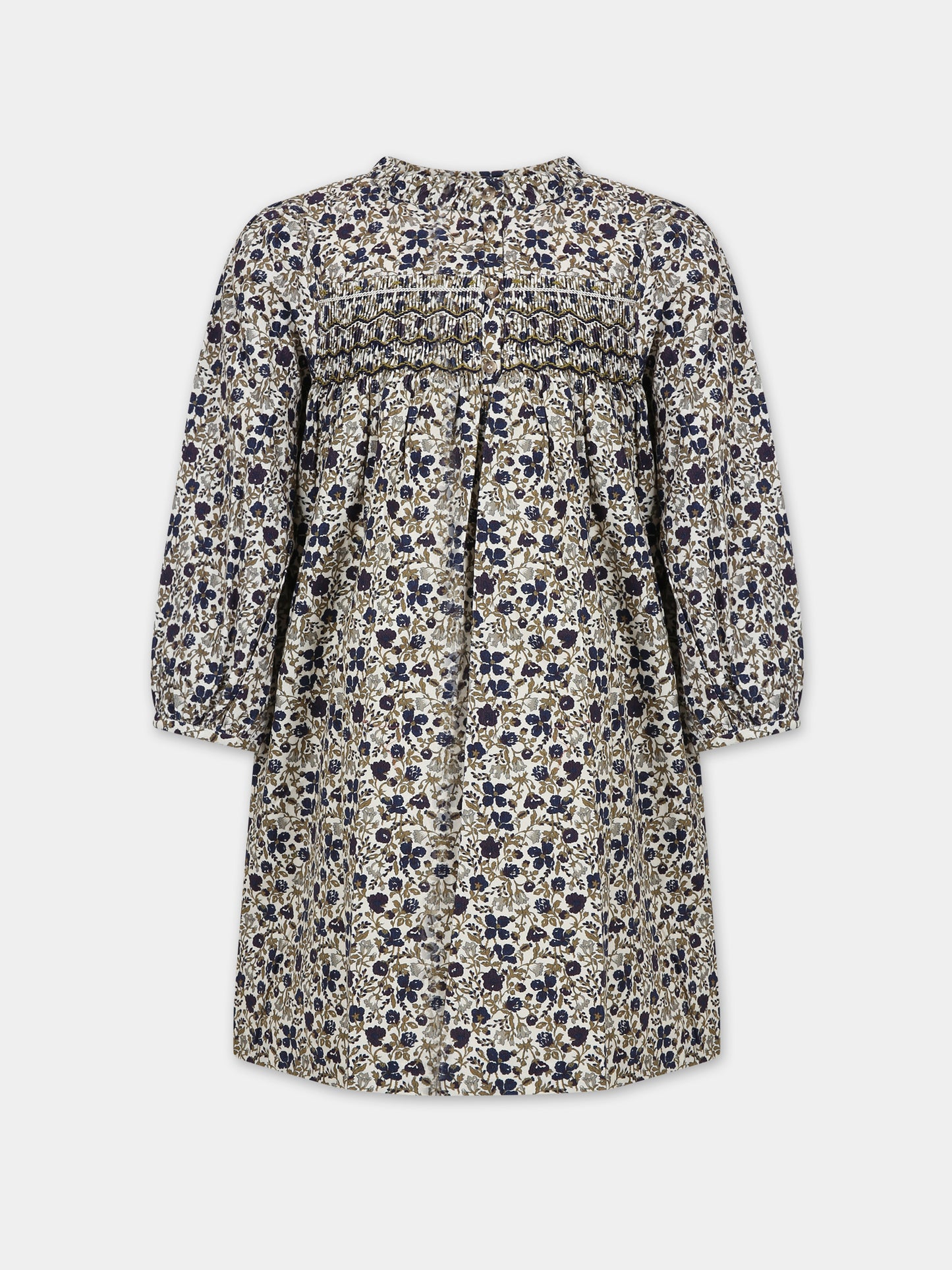 Vestito avorio per bambina con stampa floreale,Bonpoint,W03GDRW00031 560A