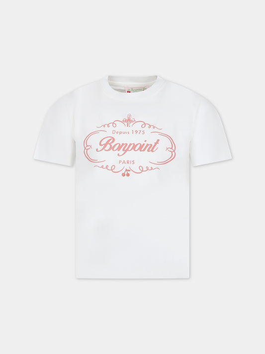 T-shirt bianca per bambina con logo,Bonpoint,W03GTSK00004 124