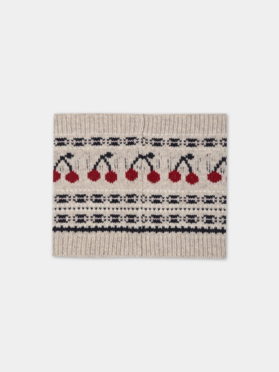 Sciarpa beige per bambina con ciliegie,Bonpoint,W03GACK00104 992