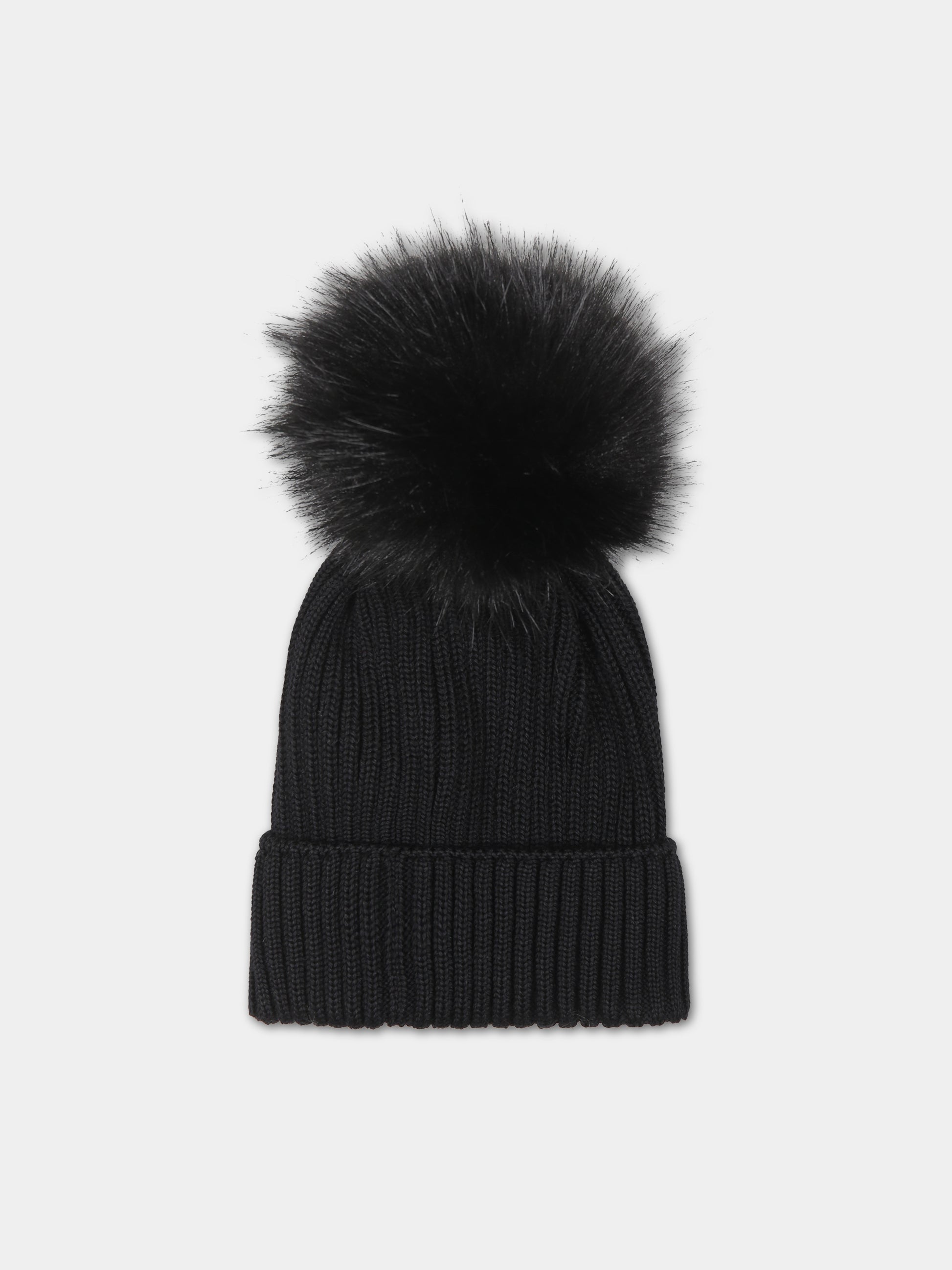 Berretto nero per bambina con logo,Moncler Kids,954 3B00018 04S01 999