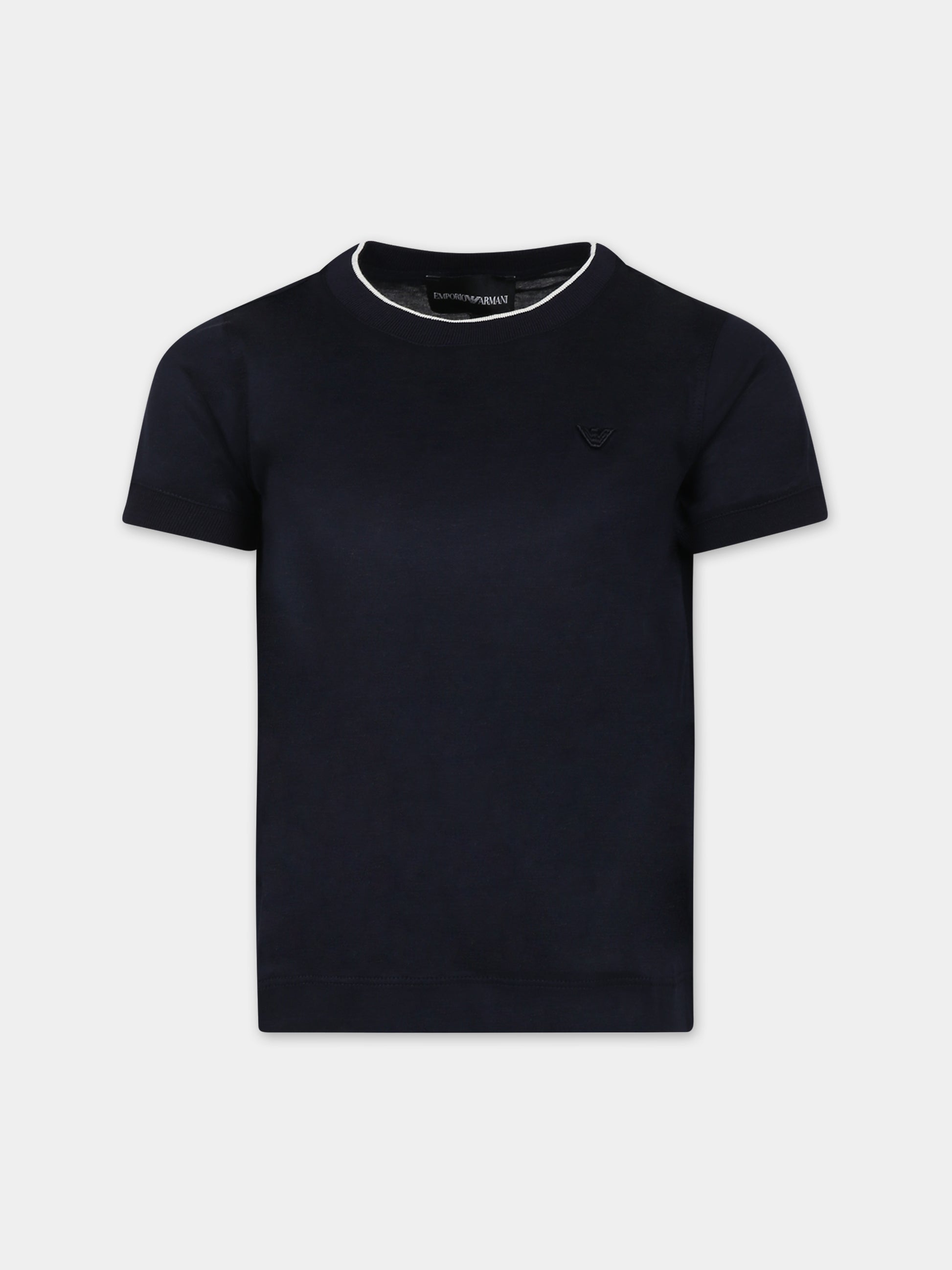 T-shirt blu per bambino con logo e aquilotto,Armani Junior,6R4T87 1JUVZ 09R3