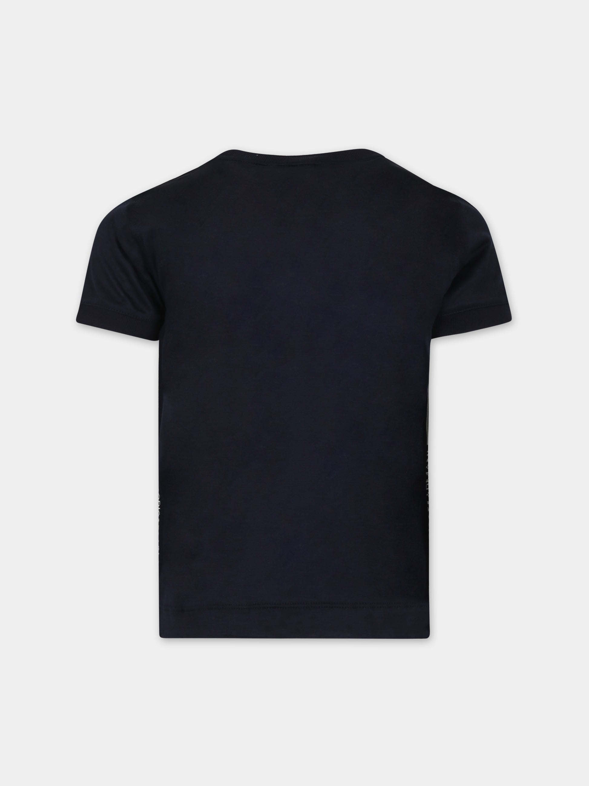 T-shirt blu per bambino con logo e aquilotto,Armani Junior,6R4T87 1JUVZ 09R3