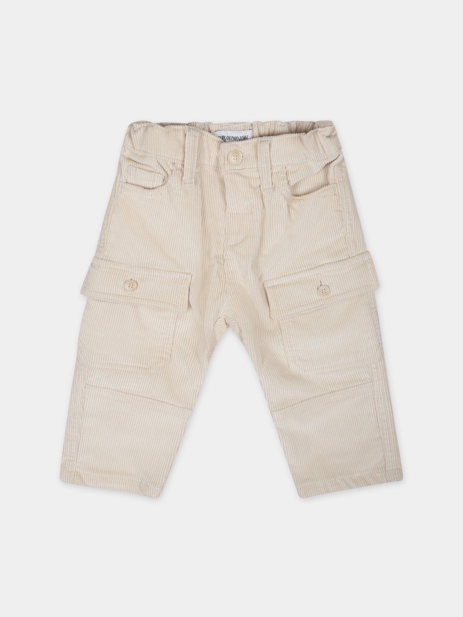 Pantaloni avorio per neonato con aquilotto,Armani Junior,6RHJJA 3N5RZ 0304