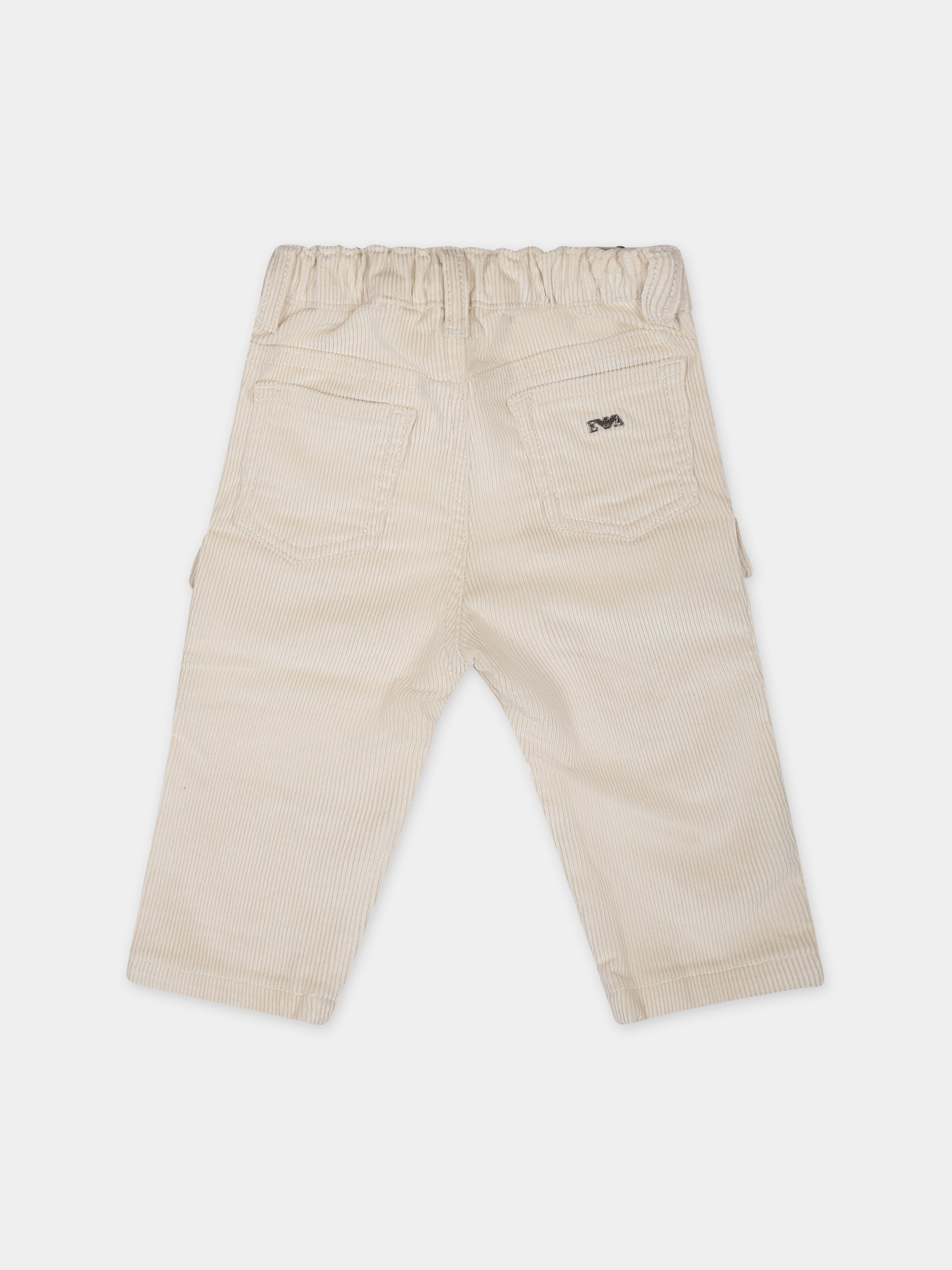 Pantaloni avorio per neonato con aquilotto,Armani Junior,6RHJJA 3N5RZ 0304